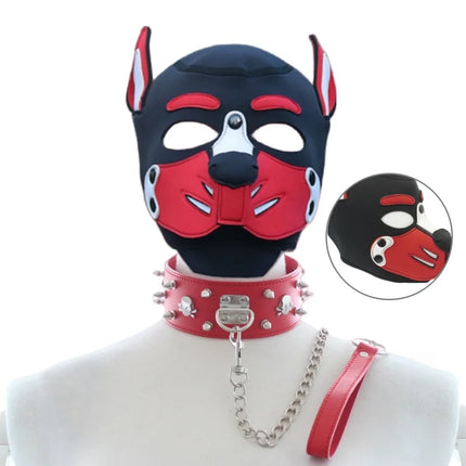 Erotic Charm Colorful Dog Hood with Slave Bondage Rivets Traction Pet Play Collar for Couple BDSM Cosplay Flirting Adult Sex Toy