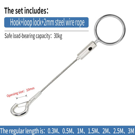 2mm Adjustable Steel Cable Suspension Kit, Heavy-Duty Hook for Steel Wire Rope Capable of Bearing 30kg, Extendable Clothesline