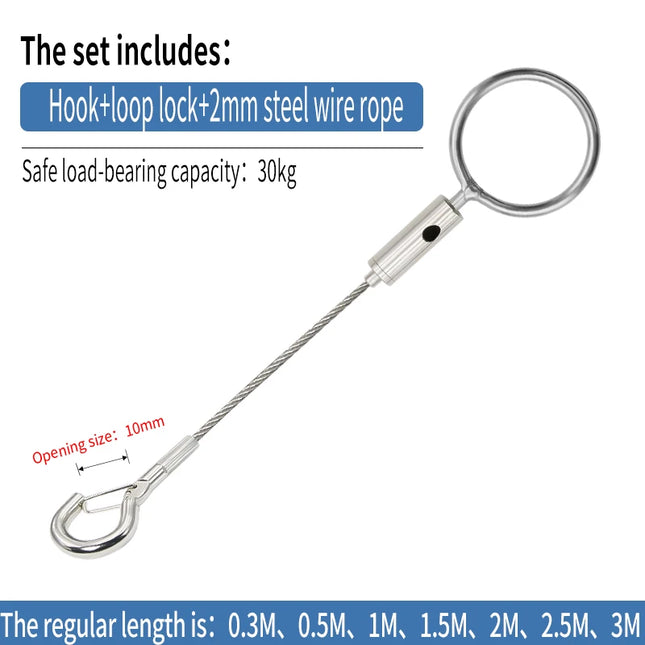 2mm Adjustable Steel Cable Suspension Kit, Heavy-Duty Hook for Steel Wire Rope Capable of Bearing 30kg, Extendable Clothesline