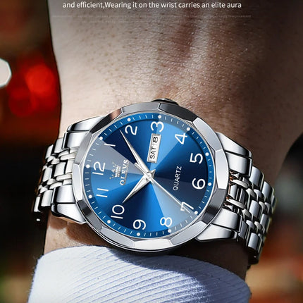 OLEVS Original Waterproof Men's Watches Digital Mirror Quartz Watch for Man Luminous Stainless Steel Wristwatch Male Date Week