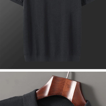 Men's T-shirt summer worsted wool sweater short-sleeved casual solid color men's clothes POLO collar knitted Tops loose Blouse