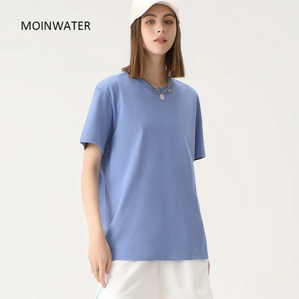 WAVLATII New Women Solid Cotton T Shirts Female Dark Green Oversized Casual Soft Tees Unisex Short Sleeve Summer Tops