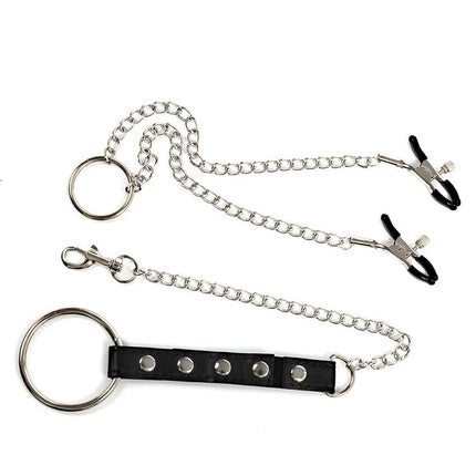 Nipple Clamps with Penis Ring Stainless Metal Long Chain Testis Bondage Nipple Stimulator Erotic BDSM Sex Toys for Couples