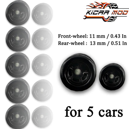 1/64 Front Small and Rear Big Wheels with Detachable Rubber Tires Circular Spoke Refitting Parts for Hotwheels Model Cars 5 Cars