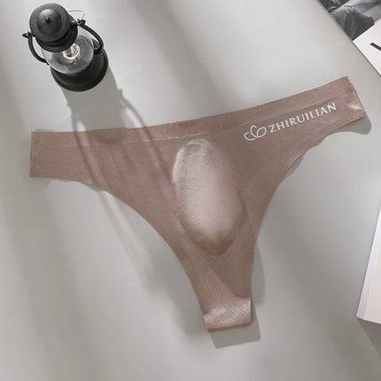 Men's Thongs Low Waist Underwear Sexy Ice Silk T-Back Panties Breathable Quick Drying G-string Seamless Ultra-thin Underpants