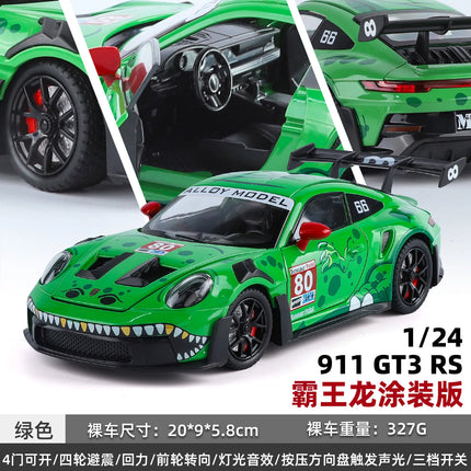 1:24 GT3 Tyrannosaurus Rex Coated Edition Car Model Pull Back Sound and Light Toy Gift Diecast Alloy Car Model Collectible