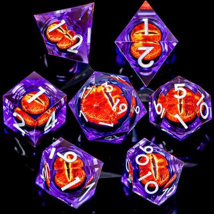 7PCS Lliquid Flow Core Eye of Sauron D20 Dnd Sharp Edge Resin Dice Set D and D Dungeon and Dragon Role Playing Games D&D Dice
