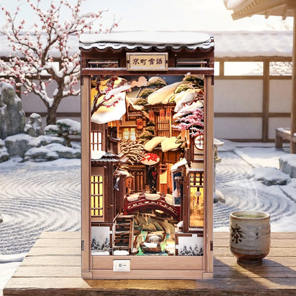 CUTEBEE Book Nook Kit Wooden Doll House 3D Puzzle DIY Miniature House Model with LED Light for Japanese Serene Courtyard