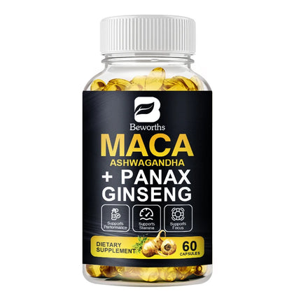 BEWORTHS Nature Original Ginseng & Maca Root Extract Edible Energy Vegetarian Capsules for Men and Women Health Harmonious