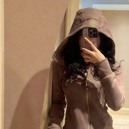 Lulu Original Label Scuba Autumn Winter Slim Fit Fleece Lined Open Cardigan Full Zip Hoodie Casual Long Sleeve Sweatshirt
