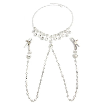 Shiny Rhinestones Tassel Sexy Chest Chain Nipple Clip  for Women Fashion Metal Bra Cross Bikini Within Hollow Body Chain Jewelry
