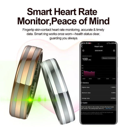 2026 Heart Smart Ring For Men Women  Rate Blood Pressure Monitor  Smartring 5ATM Waterproof Health Multi Sports Thin HR02 Ring