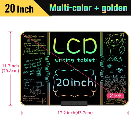 20-Inch Rechargeable LCD Writing Tablet, Multi-Color Erasable Graffiti Drawing Board for Learning & Education