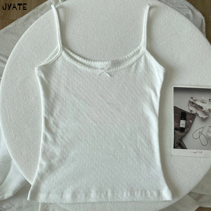 Sweet Floral Print Eyelet Bow Cropped Vests Women Cotton Casual Slim Lace Trim Tank Tops Vintage Preppy Style Cute Camisole Y2K