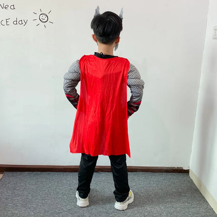 Kids Thor Muscle Costume Jumpsuit Superhero Thor Cosplay Jumpsuit Mask Hammer Suit Halloween Costumes for Child