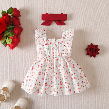 2PCS 3-24 Months Baby Girl Floral Dress Sleeveless Toddler Girl Fashion Dress Set Infants Baby Girl Princess Dress Clothing