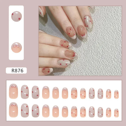 Thousands Stars 24 Pcs Press on Nails Pink Nail Polish Glossy Artificial Finger Manicure Reusable False Nails for Women