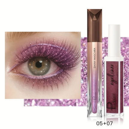 2PC Glitter Mascara & Metallic Eyeliner Duo, Waterproof, Smudge-Proof, Long-Lasting Shine for Luxurious Glamour Makeup