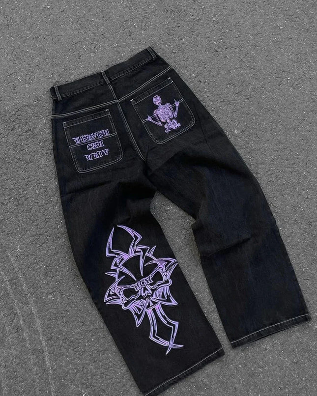 2025 New Prints Jeans Men Streetwear Baggy Wide Leg Jeans Korean Fashion Drapes Straight Casual Loose Denim Cargo Pants
