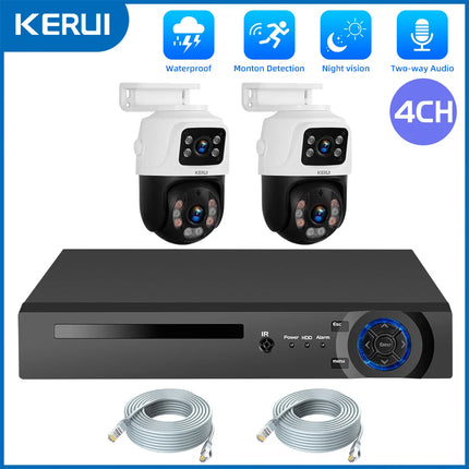 KERUI Waterproof 6MP HD POE Surveillance Camera System Dual Lens PTZ WIFI IP Home Security 4CH 8CH POE NVR Video H.265 CCTV Kit