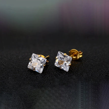 Classic Stainless Steel Square Crystal Zirconia Studs Earrings For Women/Men 4 Prong Tragus Cartilage Earring Trend Jewelry 2023
