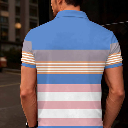 2026 Summer New Style Men's Short-Sleeved Polo Shirt with 3D Stripes Pattern Print - Street Casual Fashionable and Comfortable