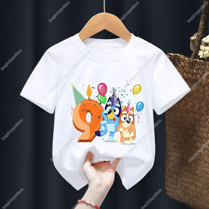 Blueys Bingo Birthday Number T-shirt Party Supplies Gift Cartoon Children Clothes Boys Tops Tshirt Summer Short Sleeve T-shirts