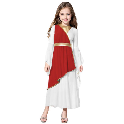 Girls Halloween Ancient Greek Princess Cosplay Costume Roman Toga Dress Long Sleeve Church Choir Robe Overlay Tunic Dress
