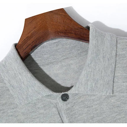 Men's short sleeved polo shirt, stylish top, knitted T-shirt, 2024 summer wool blend casual business pullover