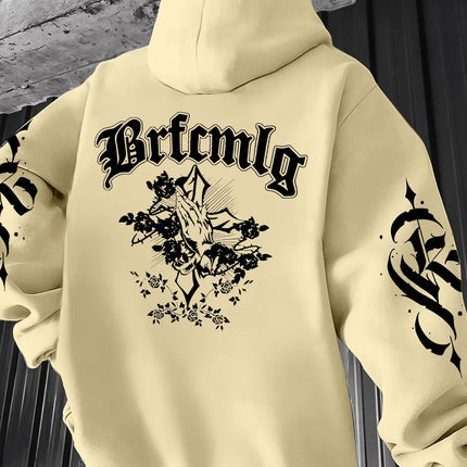 Autumn fashion men's Gothic letter printed comfortable soft hooded sweatshirt outdoor street style multifunctional top