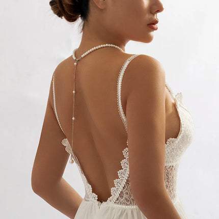 PuRui Korean Romance Imitation Pearl Chain Necklace Back Chain For Women Fashion Long Tassel Pendant Body Chain Wedding Jewelry