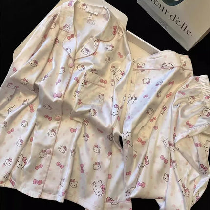 Cartoon character polka dot hellokitty pajamas KT cat cute kawaii casual long-sleeved home clothing set gift wholesale new style