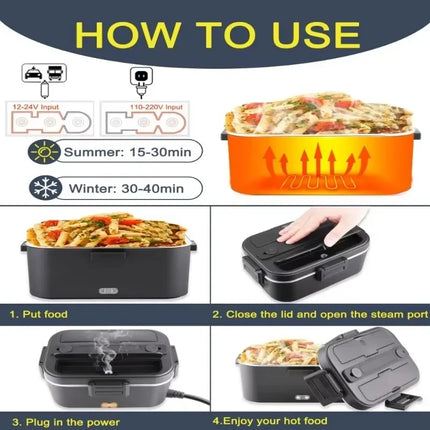 1.8L Food Heater 3 in1 Portable Leakproof Heated Lunch Box 75W  Electric Lunch Box for Car Office with Insulated Carry Bag