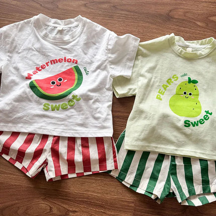 MILANCEL New Summer Kids Clothes Set 1-9T Girls Cartoon T-shirt+Striped Shorts Cotton Loose Boys Tee Suit Children Outfit 2PCS