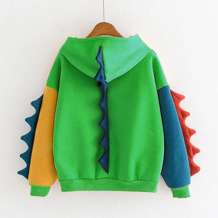 Women's Dinosaur Hoodies Fashionable Cute Solid Color Contrasting Dinosaur Loose Hoodies Comfortable Versatile Sweatshirts