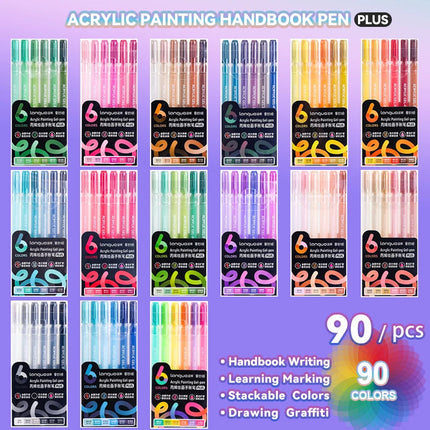 Languo 6 Colors Acrylic Painting Handbook Pens Multi-Color Gel Pen Student Neutral Pen Writing Marker Stationery