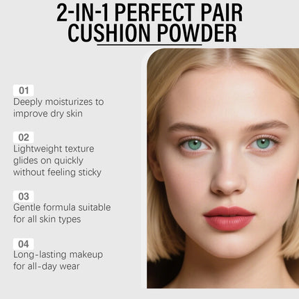 2 in 1 Air Cushion Powder Concealer Foundation Light Natural Long Lasting Oil-Control Waterproof Makeup Foundation Base Cosmetic