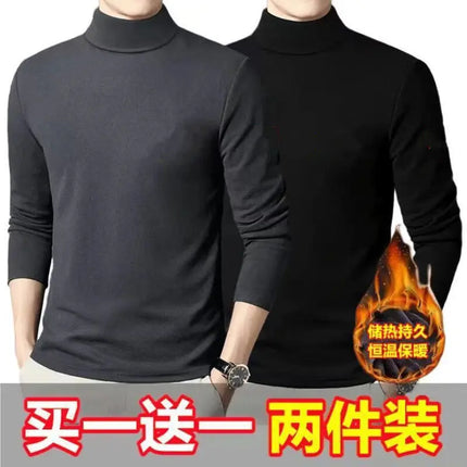 Thickened Inner Fleece-Lined Men's Polo/Turtle Neck Warm Long Sleeve Base Layer Top Autumn Winter Fashion Outwear T-Shirts