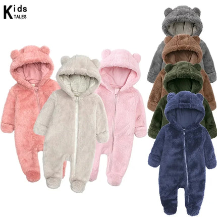 2026 Winter Thicken Fleece Newborn Baby Romper Soild Cotton Hoodies Infant Girl Onesie Toddler Boy Jumpsuits Warm Casual Outfits
