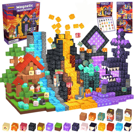 FUNXINEE NEW Magnetic Building Blocks, Forest Volcano Lava Game Scene, 3D STEM Construction Toy, Gift Box Educational Bricks