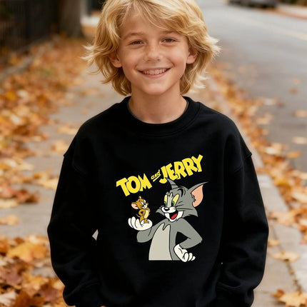 WB Tom Jerry Kids' Hoodie Cartoon Characters Machine Washable All-Season Casual Pullover for Boys Everyday Playtime Outdoor Wear
