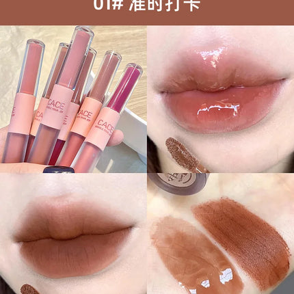 Double Head Lip Gloss Matte Velvet Sexy Red Tint Liquid Lipstick Waterproof Lipgloss Lasting Lip Glaze Korean Makeup Cosmetics