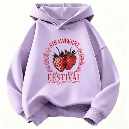 Strawberry Design Printed Hoodies Children's Sweatshirt Cute Hoody for Boys Girls Long Sleeve Casual Clothes