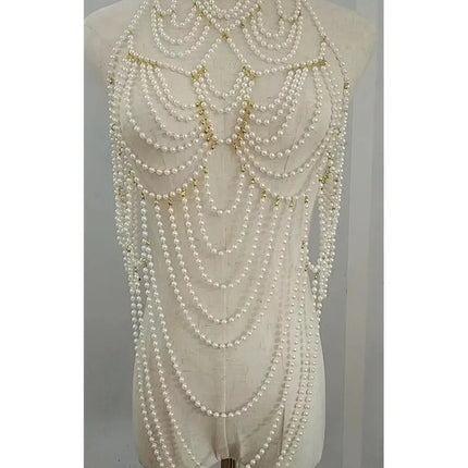 Sexy Accessories Women Bikini Pearl Chest chain Body Chain Jewelry Totally Hand-made Bra Fringed For Beach Nightclub Waist Chain