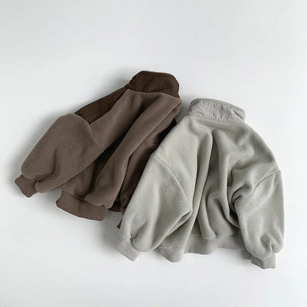 MILANCEL New Winter Children Hoodie 1-7T Simple Color Block Girls Fleece Top Korean Version Loose Kids Warm Clothes