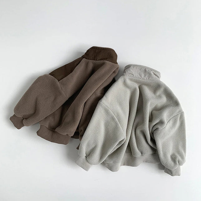 MILANCEL New Winter Children Hoodie 1-7T Simple Color Block Girls Fleece Top Korean Version Loose Kids Warm Clothes