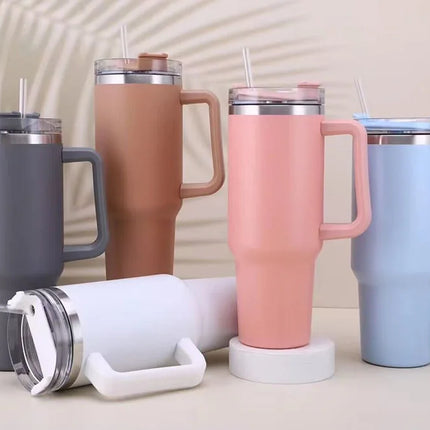 Mug Tumbler 40oz with Straw Handle Coffee Insulated 304 Stainless Steel Car Cup Keeps Cold Beer with Lids Tumbler Thermos Cup