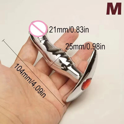 Metal Anal Dildo Sex Toys,Curved Butt Plug,Ass Anus Dilator,Analplug Buttplug With Jewelry Base,Prosate Massager