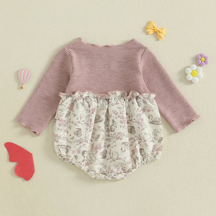 0-18M Baby Girl Autumn Romper Casual Long Sleeve O Neck Floral Print Patchwork Newborn Jumpsuit Infants Daily Cute Clothes