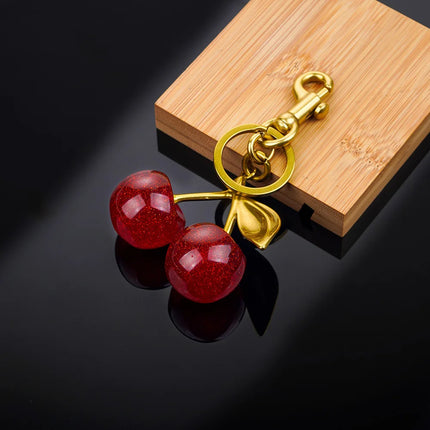 Cherry Charm Handbag Pendant Keychain for Women, Exquisite Internet-Famous Crystal Cherry Bag Accessories High-Grade Pendant